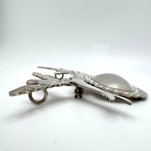 Bird Bow Oval Brooch Pin Pendant Vintage Silver-Toned Silver Plate? - Picture 10 of 10